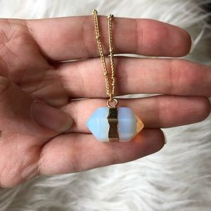 Boho Opalite Crystal Point Necklace 14k gold